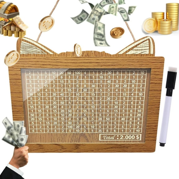 ADruer Piggy Bank for Adults Kids, 2024 New Hanging Cat Ear Wooden Coin Bank for Boys and Girls, Money Box with Counter for Savings Goal $2000 Best Gift for Friends