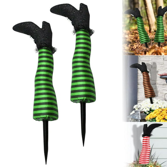 ADruer Witch Legs Decorations, Wicked Upside Down Witch Legs Stakes Garden Decoration, Prosthetic Witch Leg for Outdoor Lawn Flowerpot Decor (Green)