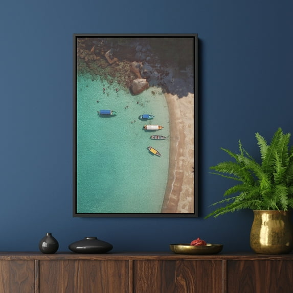 AE Aerial Beach Ocean Canvas Wall Art (8X12 inch) | Framed Nature Canvas Wall Art Pictures & Photos for Living Room, Bedroom, Bathroom & Kitchen | UL & FSC Certified INK & Material | Made in USA