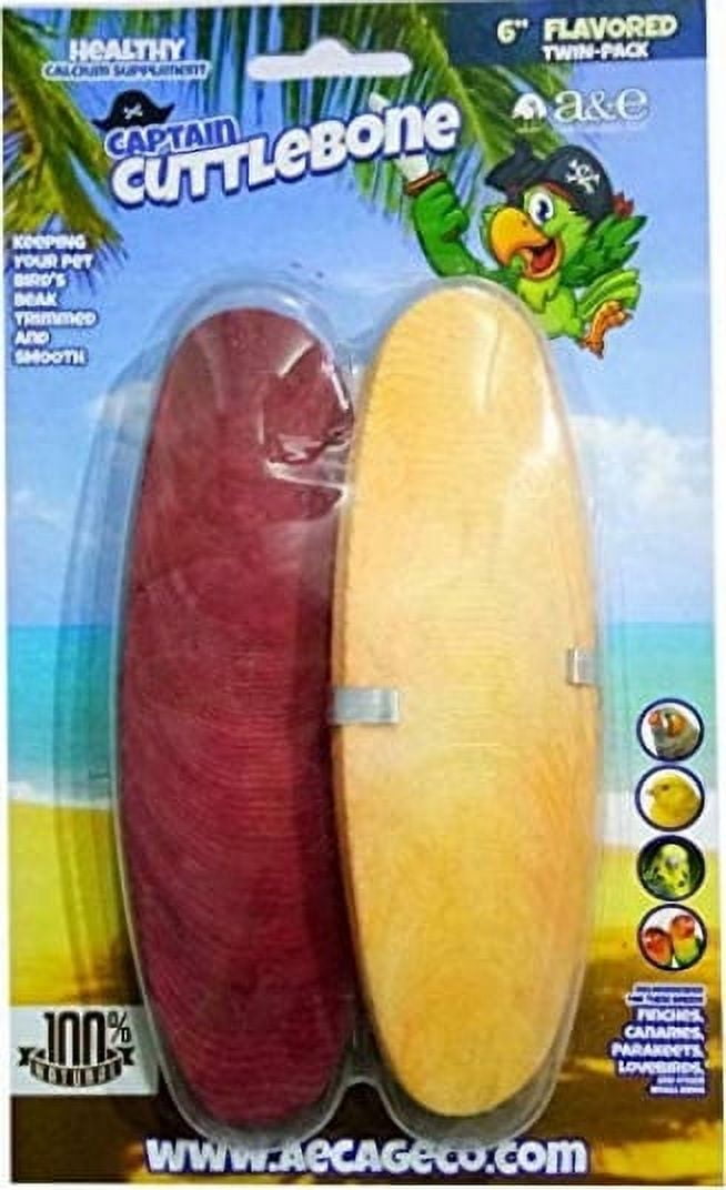 AE Cage Company Captain Cuttlebone Flavored Cuttlebone 6" Long [Bird Cuttlebones, Bird Supplies] 6 count (3 x 2 ct)