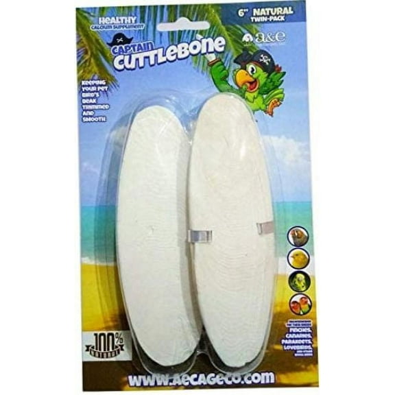 AE Cage Company Captain Cuttlebone Natural Flavored Cuttlebone 6" Long [, Cuttlebones] 2 count