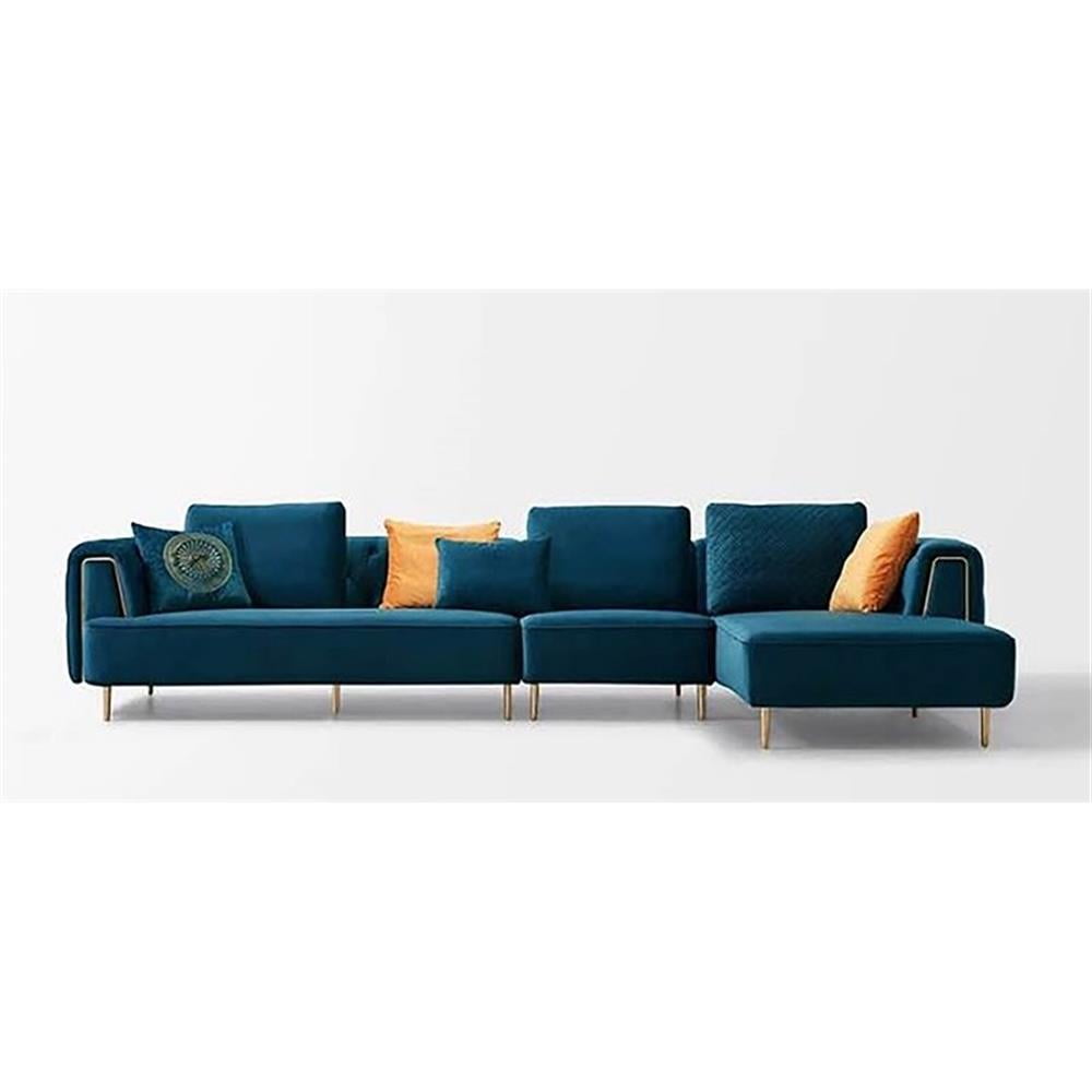 Royal Blue Velvet Tufted Three Piece Sectional Sofa with Left Hand Chaise