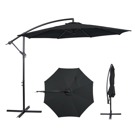 AE Outdoor 10ft Cantilever Patio Umbrella with 360° Rotation & Tilt, UV Protection Outdoor Offset Parasol for Garden Deck (Cross Base Only, Weights Not Included)