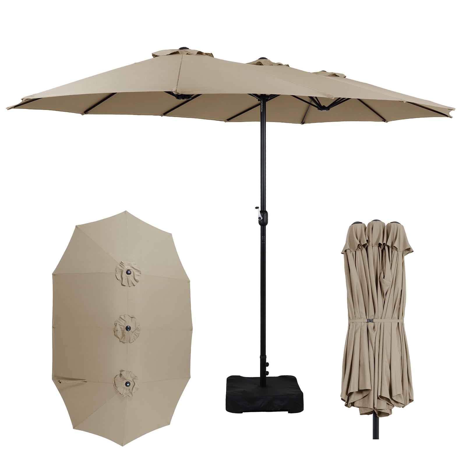AE Outdoor 15FT Triple-Head Patio Umbrella with Base & Sandbags – Double-Tier Vented Canopy, Smooth Crank Lift, UV & Water Resistant Fabric – Perfect for Outdoor Dining, Poolside