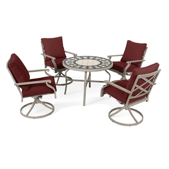 AE Outdoor 5-Piece Outdoor Patio Dining Set with 4 Swivel Rocking Chairs and Table, All-Weather HDPE Furniture Set for 4 People, Heavy Duty with Water Resistant Cushions