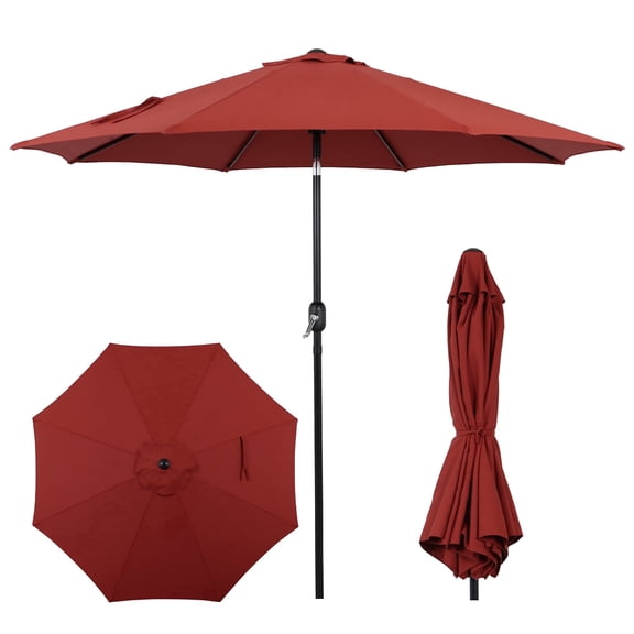 AE Outdoor 9ft Patio Umbrella with Push-Button Tilt & Crank Lift, UV Protection Outdoor Market Parasol for Garden Deck (Base Not Included)(RedOlefin)
