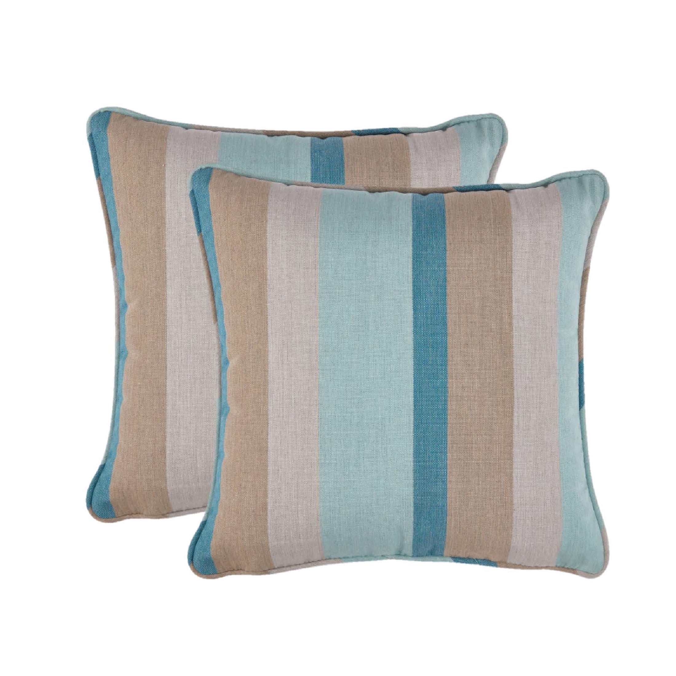 Gateway Mist Striped Sunbrella Outdoor Square Pillows 2PC