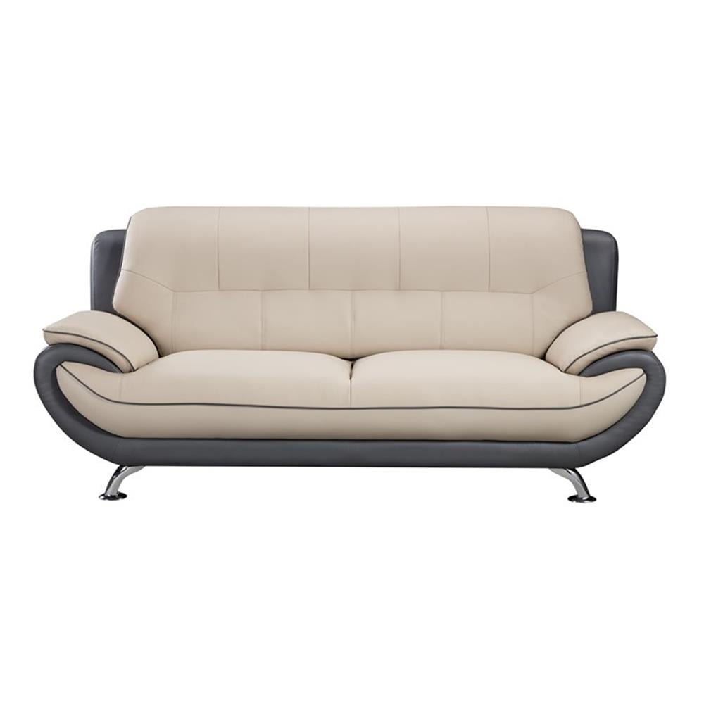 Light Gray and Dark Gray Faux Leather Pillow-Top Arm Sofa