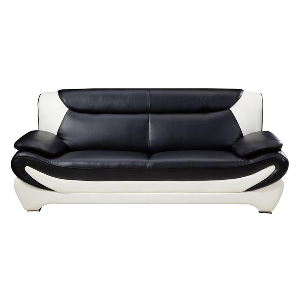 Black and White Faux Leather Sofa with Solid Wood Frame