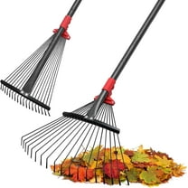 AEASKIEY Adjustable Leaf Rake with Expandable Head 8-17'', 48'' Long Handle Garden Rakes for Lawns, Heavy Duty for Gardening RV Camping, Red