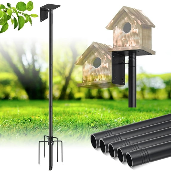 AEASKIEY Bird Feeder Pole with Mounting Bracket, Adjustable Height Heavy Duty Bird House Pole, 102 inch