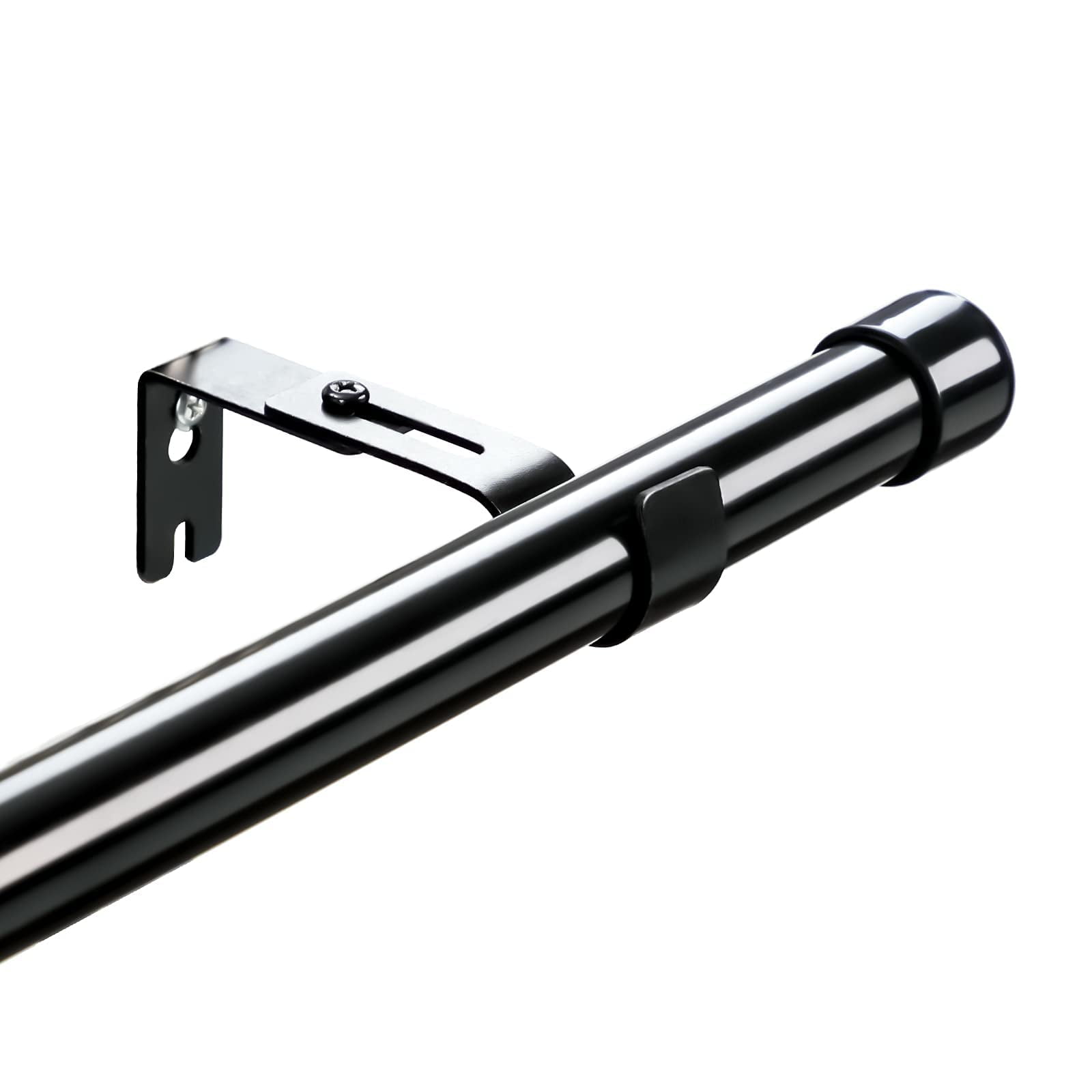Black Adjustable Curtain Rod 36-88 Inch - 1 Inch Diameter With Hollow Ball Finials & Brackets