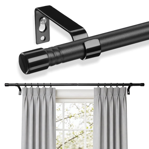 AEASKIEY 1" Black Adjustable Curtain Rod Set for Windows, 30-46 Inch, Includes Brackets, Perfect for Living Room, Bedroom, Kitchen, Bathroom