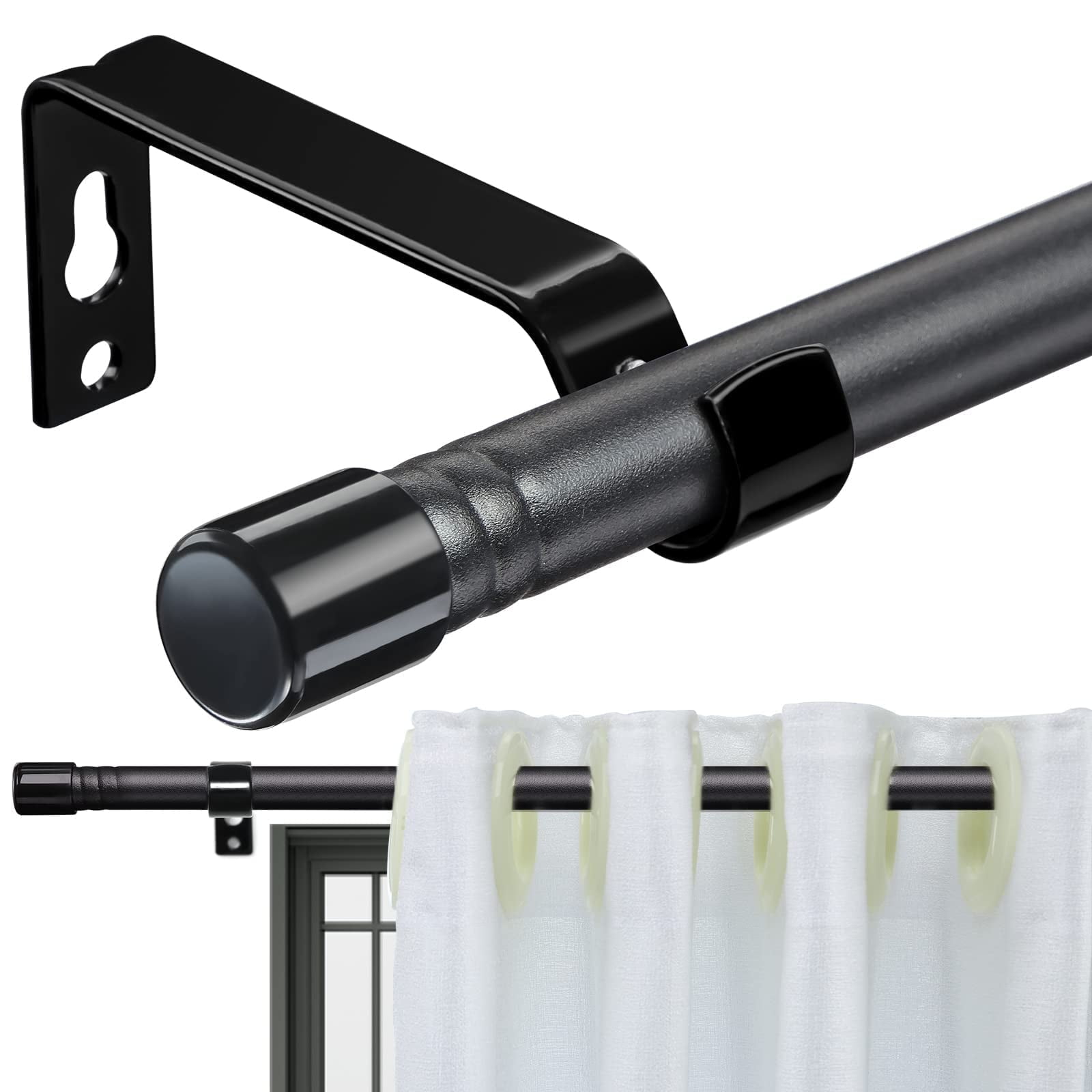 Window Panel Rods AEASKIEY Black Curtain Rods for Windows 30-62 inch, Adjustable Window ...