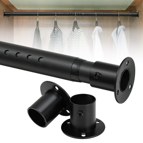 AEASKIEY Closet Pole, Adjustable Closet Rods 41 inch, Heavy Duty No Drill Closet Rods for Hanging Clothes, Black