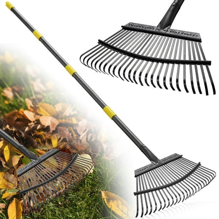 AEASKIEY 25-Tine Leaf Rake with 60" Handle - Heavy Duty Metal Garden Rake for Yard Work, Lawn Debris & Pine Needles - Durable Outdoor Rake