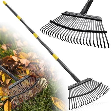 AEASKIEY 25-Tine Leaf Rake, 60-inch Heavy Duty Metal Garden Rake for Lawns & Yards – Small Rake Head
