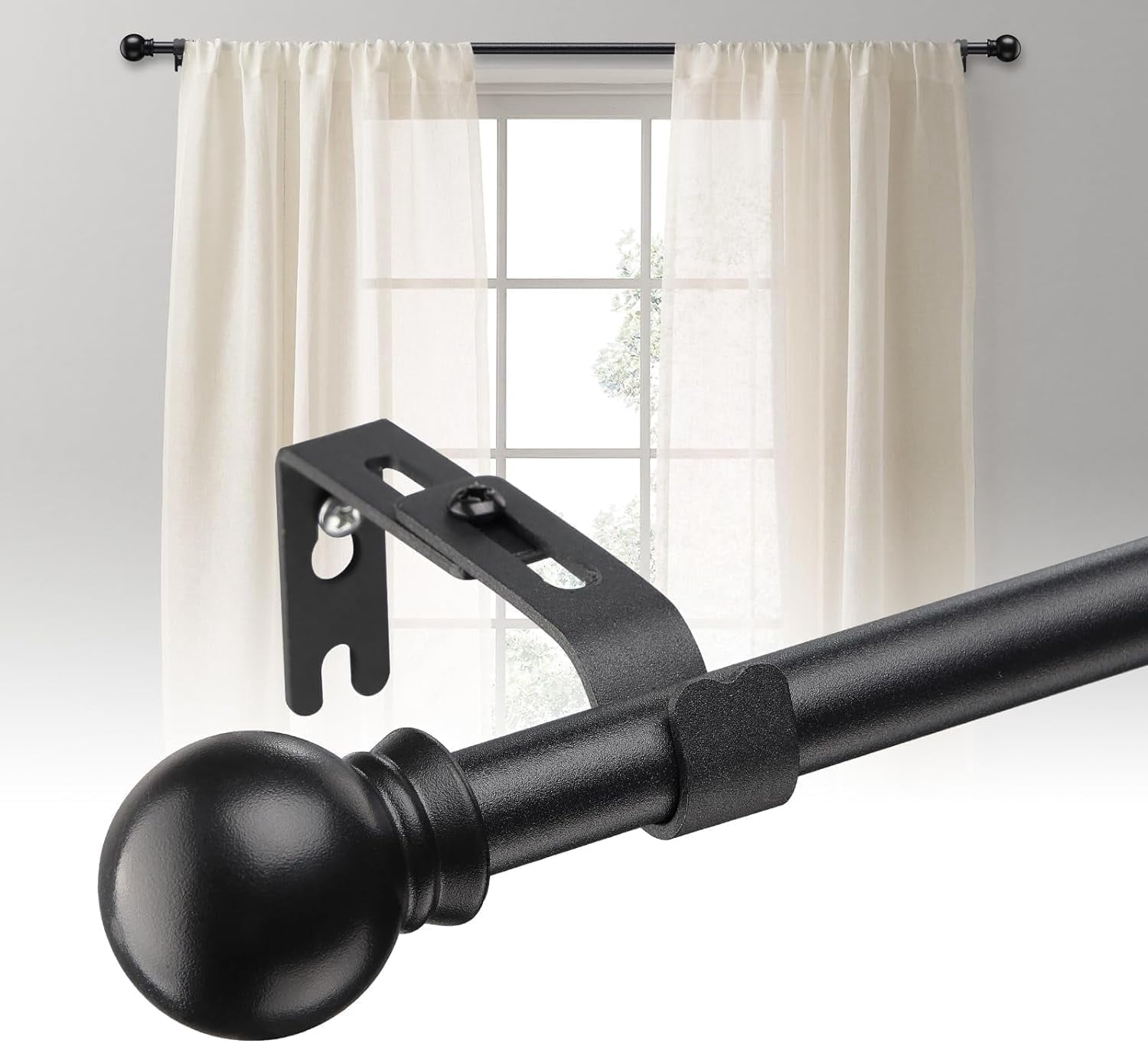 Window Frame Rods AEASKIEY Black Curtain Rods for Windows 28-64'', 5/8'' Metal Curtain ...