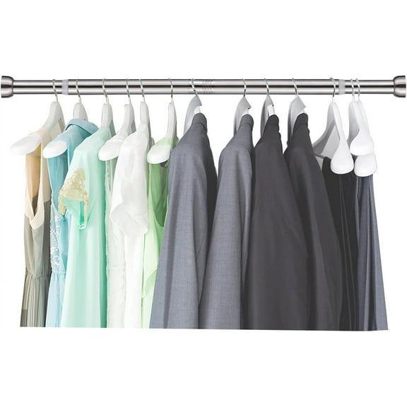 AEASKIEY Wardrobe Rail, Extendable Clothes Rail Silver 35-60cm, Heavy Duty Wardrobe Pole and Fittings for hanging clothes, Stainless Steel Clothes Hanging Pole for Bedroom