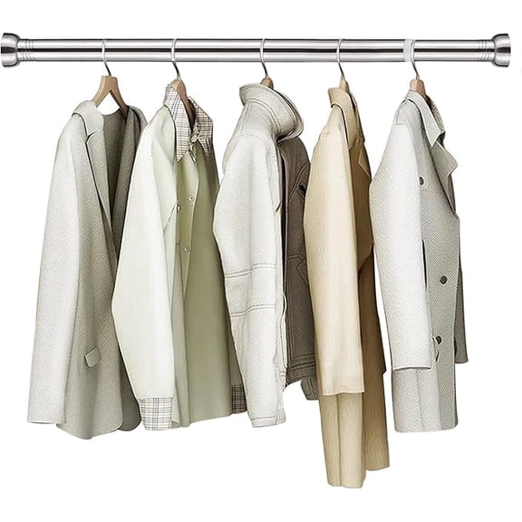 AEASKIEY  Closet Rods for Hanging Clothes, 14 to 24 Inch Silver Adjustable closet Hanging Rod Closet Pole Holder metal pole for Wardrobes, Shoe Cabinets