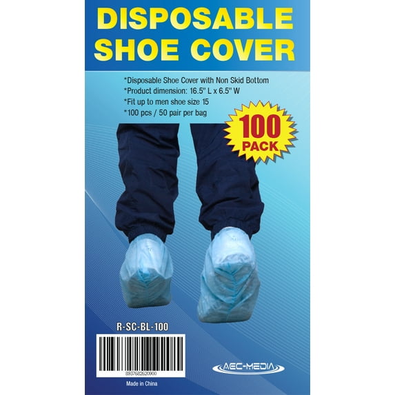 AEC Disposable Non- Skid Bottom Shoe Covers, Tread Protection, Extra Large, Water Resistant, Non-Toxic, 100 Pack, Blue