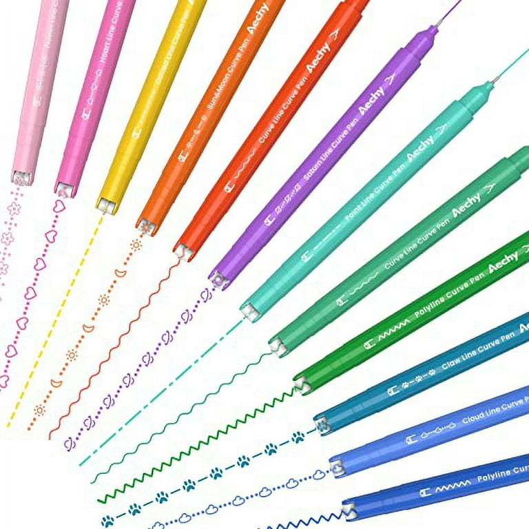 AECHY 12PCS Colored Curve Pens for Note Taking, Dual Tip Pens with 10  Different Curve Shapes & 12 Colors Fine Lines, Curve Highlighter Pen Set  for Kids Journaling Note Taking Supplies 