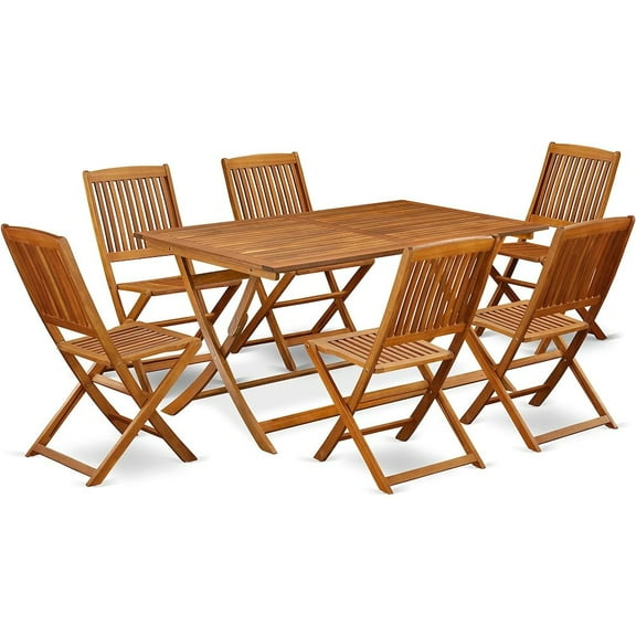 AECM7CWNA - Wooden Folding Table with 6 Arms Less Chairs- Natural Oil Finish