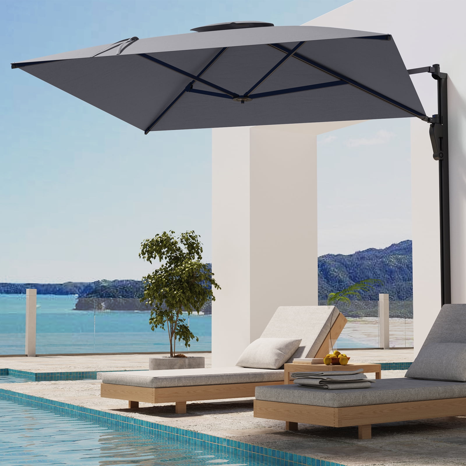 AECOJOY 10 ft Wall Mounted Patio Umbrella Outdoor Rectangle Umbrella with 180 Rotation for Outside in Gray AECOJOY 10 ft Wall Mounted Patio Umbrella Outdoor Rectangle Umbrella with 180 Rotation for Outside in Gray