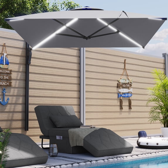 AECOJOY 10 ft Wall Mounted Patio Umbrella Outdoor Rectangle Umbrella with 180° Rotation for Outside in Gray