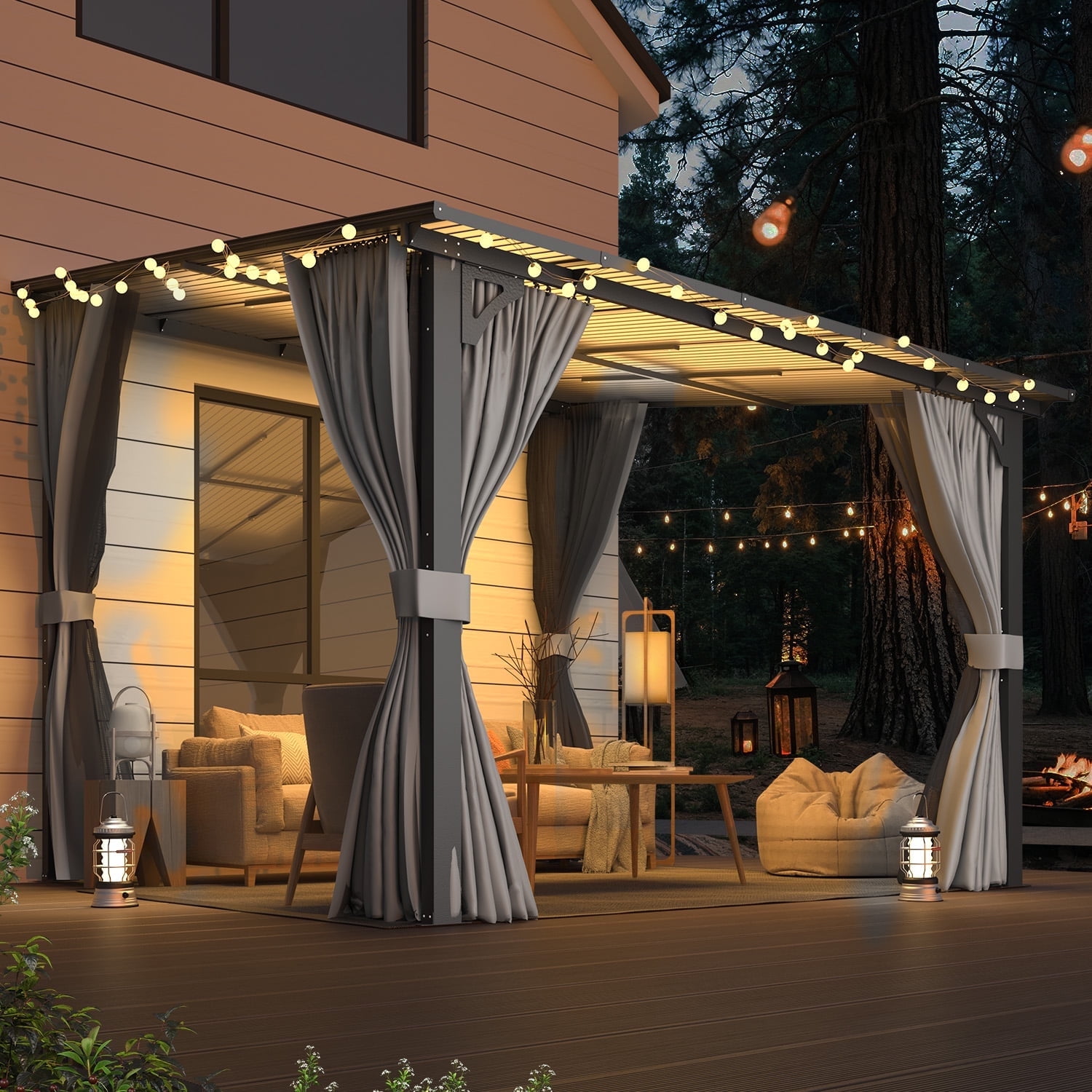 AECOJOY 10' x 10' Lean to Gazebo with Netting and Curtain Outdoor ...