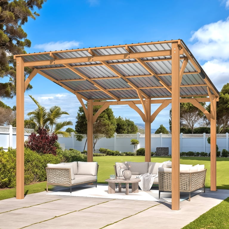 AECOJOY 10' x 10' Wood Gazebo, Outdoor Heavy Duty Wooden Pergola