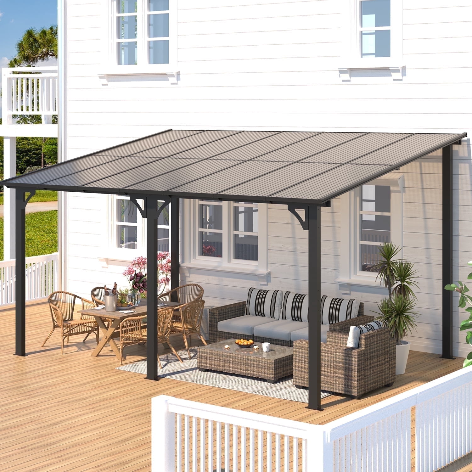AECOJOY, Hardtop Gazebo, 10x14 ft, Gray Outdoor Aluminum Pergola