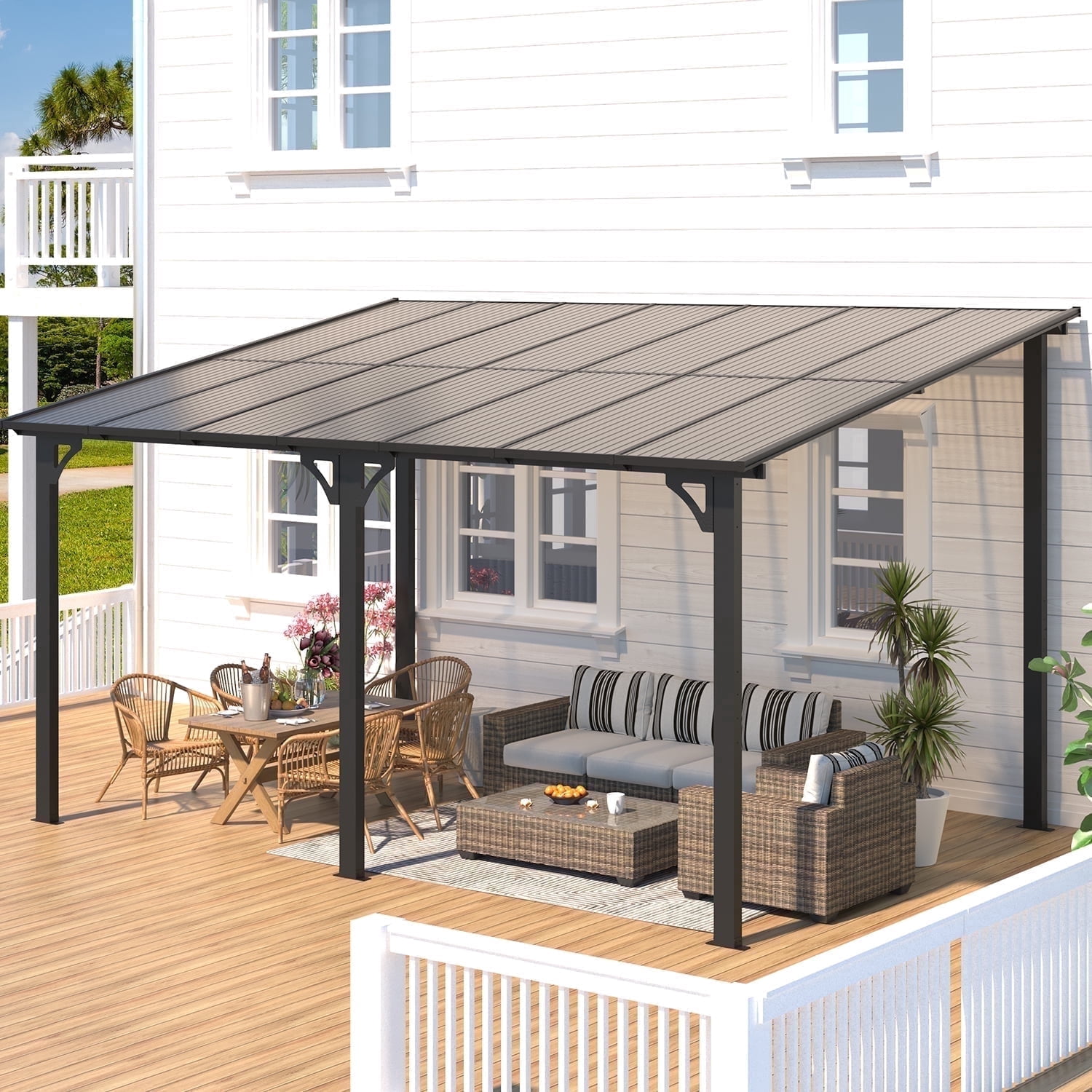 AECOJOY 10' x 14' Hardtop Gazebo Outdoor Aluminum Pergola for Garden, Patio, Backyard-Gray