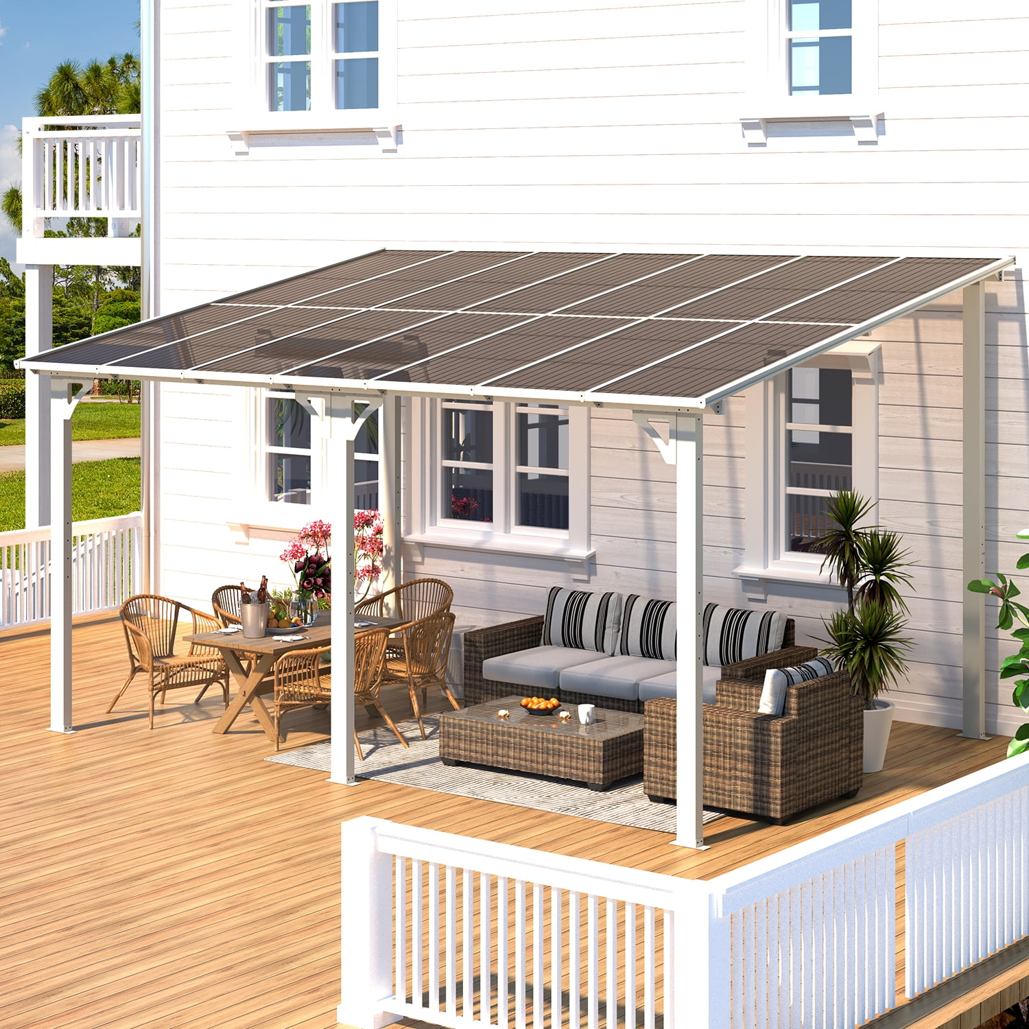 White 10' x 14' Aluminum Hardtop Pergola with Canopy