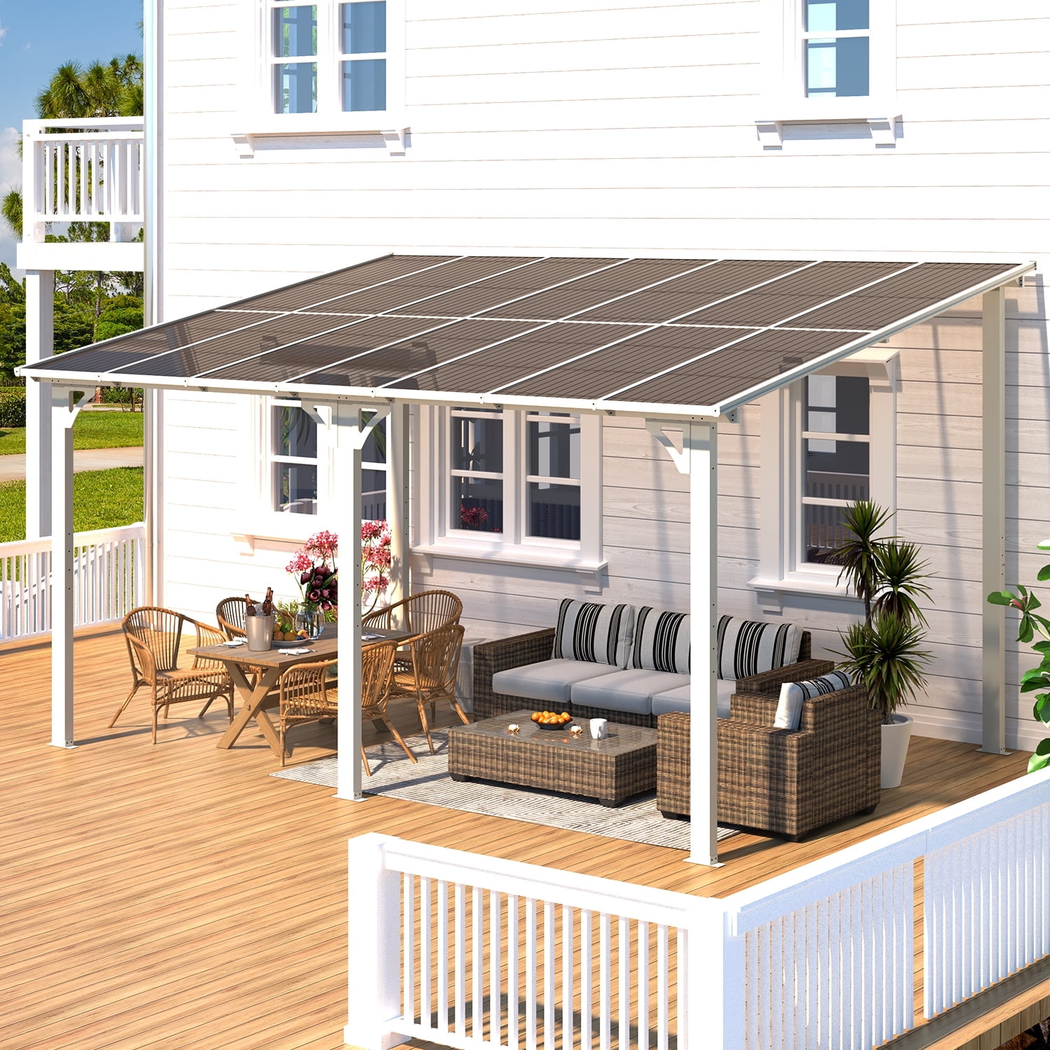 White 10' x 14' Aluminum Hardtop Pergola with Canopy