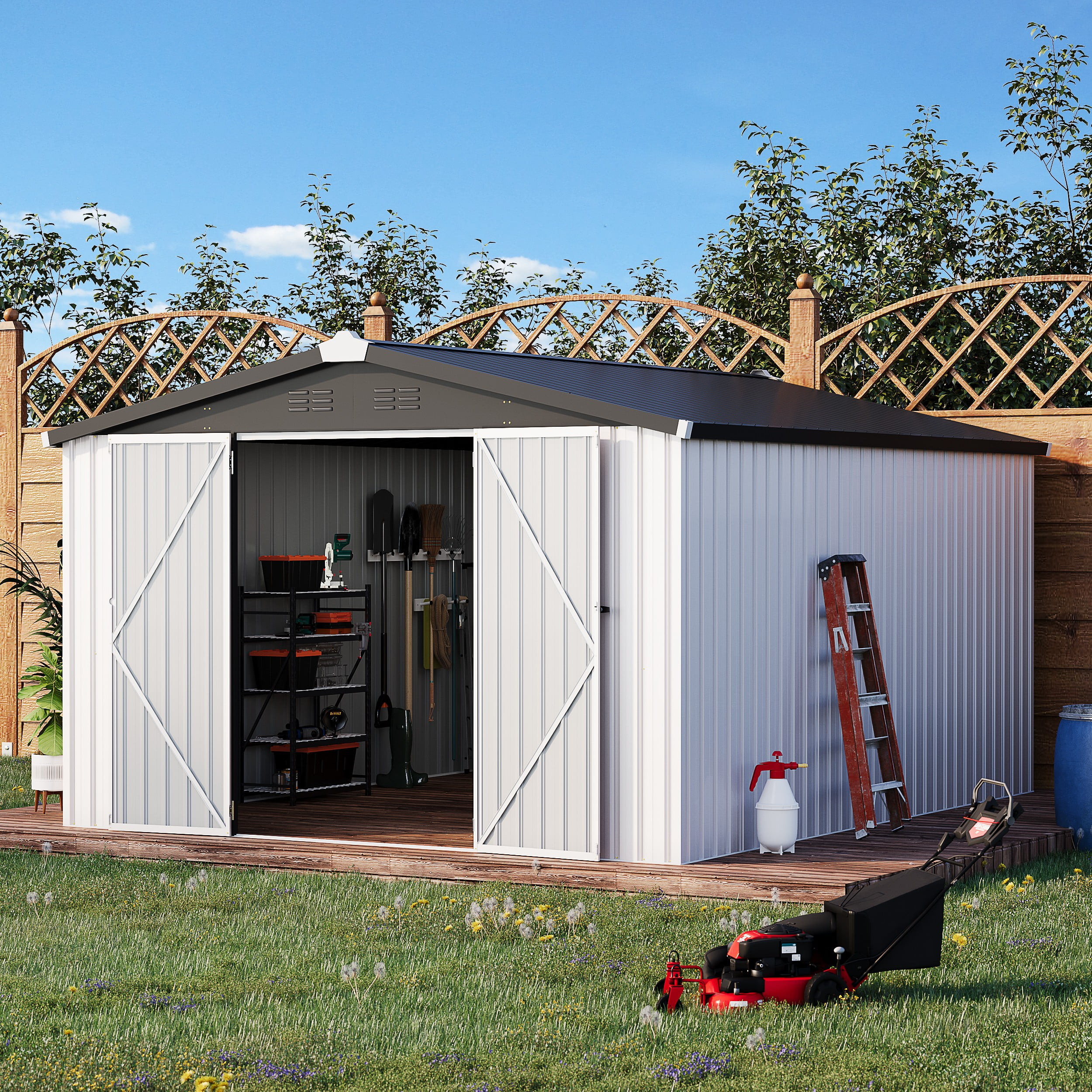 AECOJOY Heavy Duty Extra Large 10'x14' Outdoor Storage Shed, Lockable ...