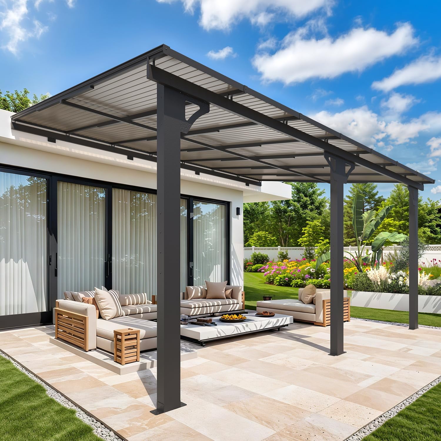AECOJOY 10' x 14' Wall-Mounted Hardtop Gazebo Outdoor Aluminum Pergola ...