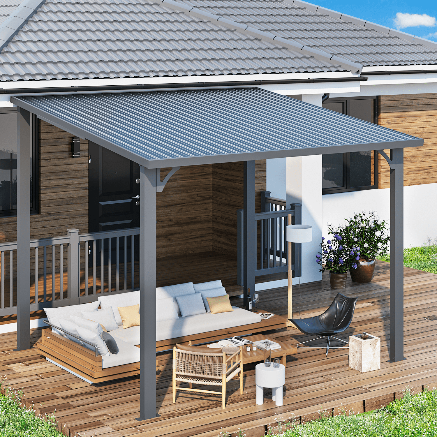 AECOJOY 8' x 10' Gray Metal Hardtop Gazebo with Galvanized Steel Roof