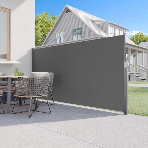 AECOJOY 118"x 71" Outdoor Retractable Side Awning, Folding Privacy Screen Waterproof Patio Awning, 180g Premium Polyester Fabric Room Divider for Patio, Garden and Terrace, Grey