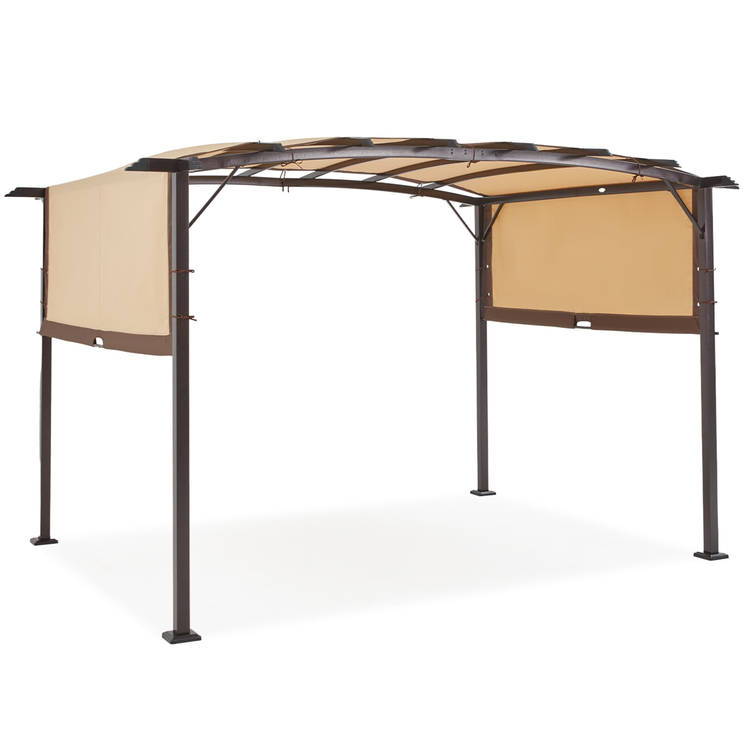 AECOJOY 12 X 9 Outdoor Retractable Steel Pergola Canopy with Adjustable Shade-Beige