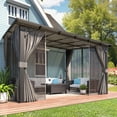 thumbnail image 1 of AECOJOY 12' x 10' Lean to Gazebo with Netting and Curtain Outdoor Hardtop Gazebo Aluminum Metal Pergola ​For Garden, Patio, Backyard-​Dark ​Gray, 1 of 8