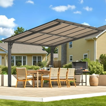 AECOJOY 12'x10' Gazebo, Outdoor Wall Mounted Hardtop Gazebo & Pergola with Aluminum Frame for Patio, Porch and Backyard in Black