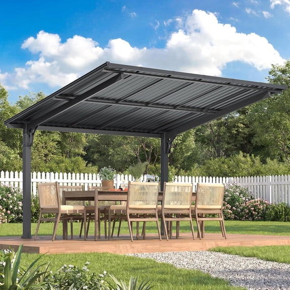AECOJOY 12'x10' Lean to Hardtop Metal Carport Gazebo, 10x12 Outdoor Freestanding Pergola Gazebo on Clearance for Patio, Large Pergolas and Gazebos with Heavy Duty Steel Roof Awnings for Decks