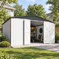 thumbnail image 1 of AECOJOY 12'x14' Waterproof Galvanized Steel Storage Shed with Lockable Double Doors, White, for Backyard & Patio, 1 of 8