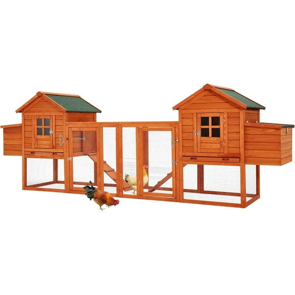 AECOJOY 123" Large Wooden Chicken Coop Clearance with Nesting Boxes for 6-8 Chickens in Natural Wood