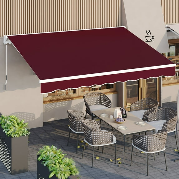 AECOJOY 13' x 10' Manual Retractable Patio Awning,Outdoor Awning Retractable Sunshade Shelter in Wine Red