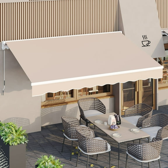 AECOJOY 13' x 8' Manual Retractable Patio Awning,Outdoor Awning Retractable Sunshade Shelter-Beige