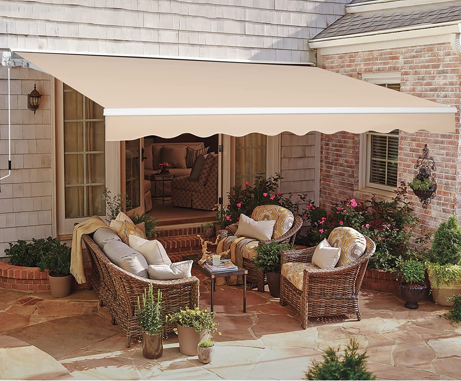 AECOJOY 13' x 8' Manual Retractable Patio Awning,Outdoor Awning Retractable Sunshade Shelter-Beige - image 1 of 6