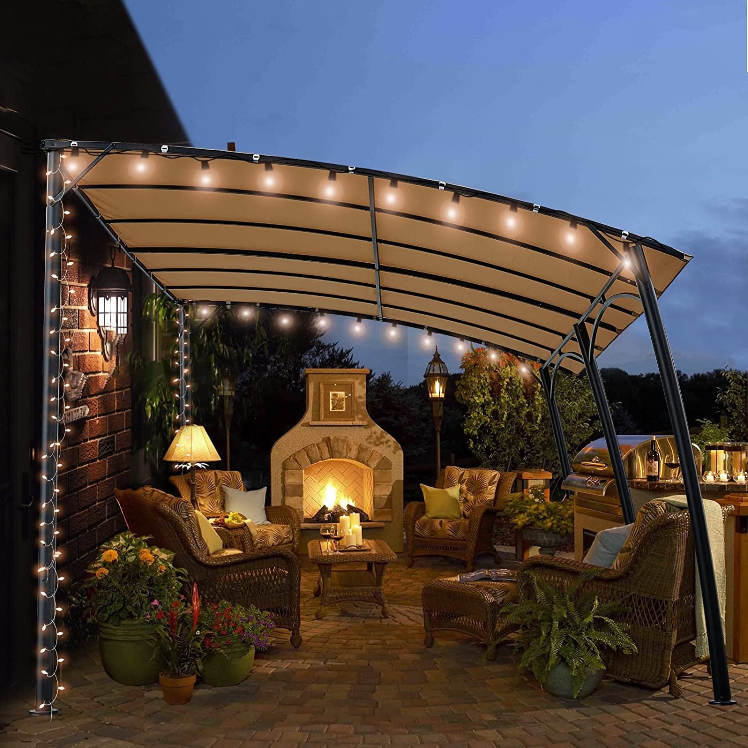 AECOJOY 13'x10' Outdoor Wall Mounted Gazebo, Outdoor Pergola-Beige