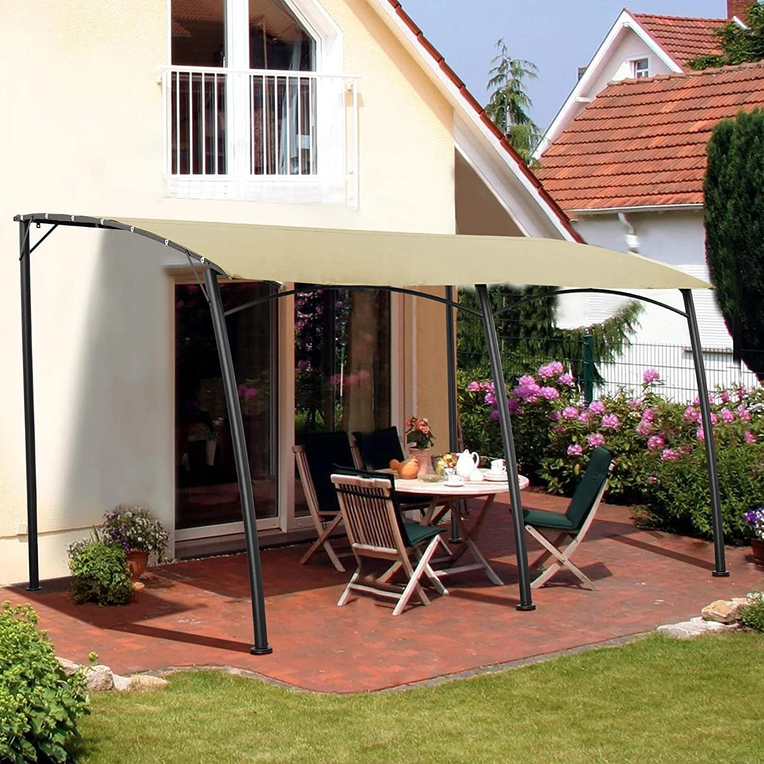 AECOJOY 13'x10' Sunshade Awning Gazebo,Wall Canopy Sunsetter Deck Awning Gazebo-Beige